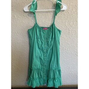 Betsey Johnson Tiered Dress Y2K M Mini Milkmaid Kelly‎ Green Smocked Cottagecore